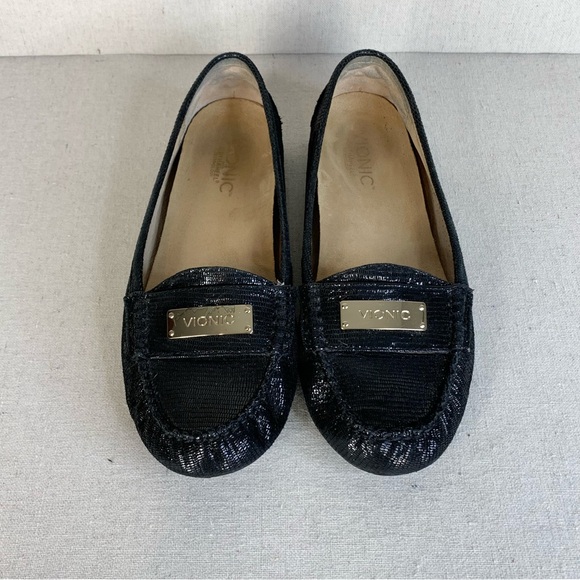 Vionic Sydney Leather Reptile Embossed Black Sparkle Loafers/Flats - Size 8 - Picture 4 of 16